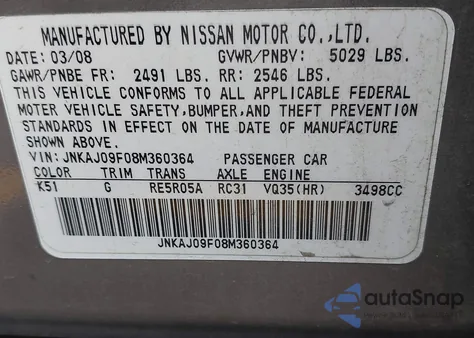 2008 Infiniti Ex35 Journey from USA, damaged, VIN JNKAJ09F08M360364